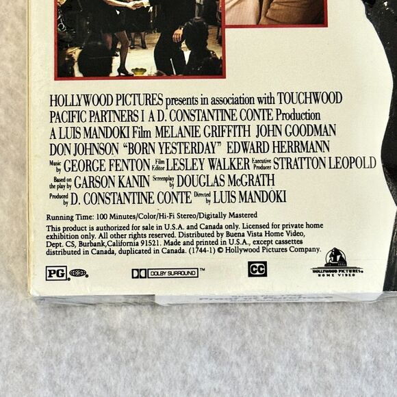 Born Yesterday New Sealed VHS 1993 Melanie Griffith, Don Johnson, John‎ Goodman - Picture 6 of 7